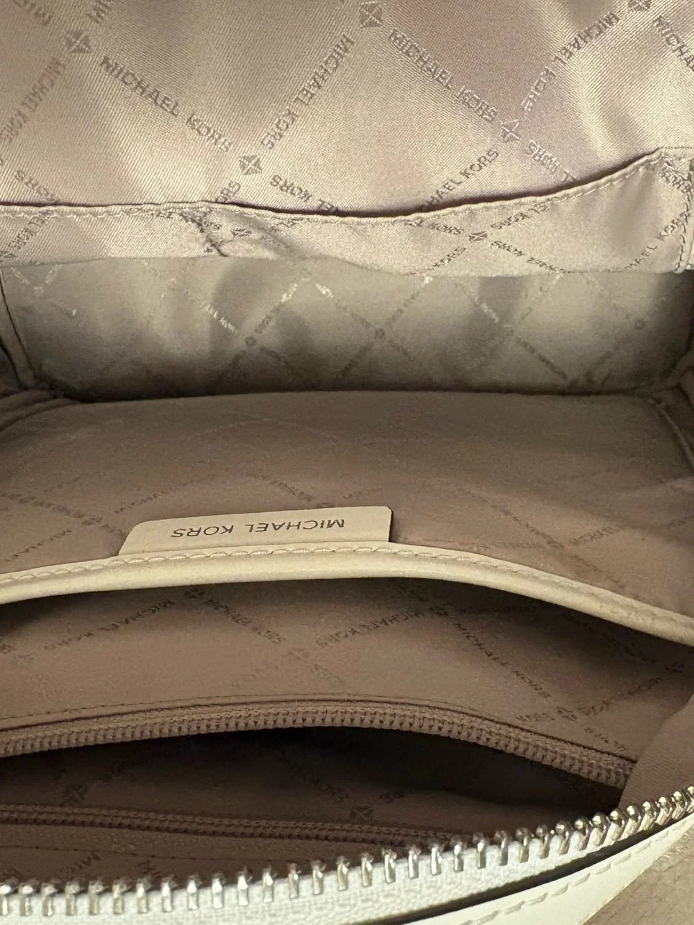 MICHAEL KORS Cream Leather Backpack with Silver Hardware